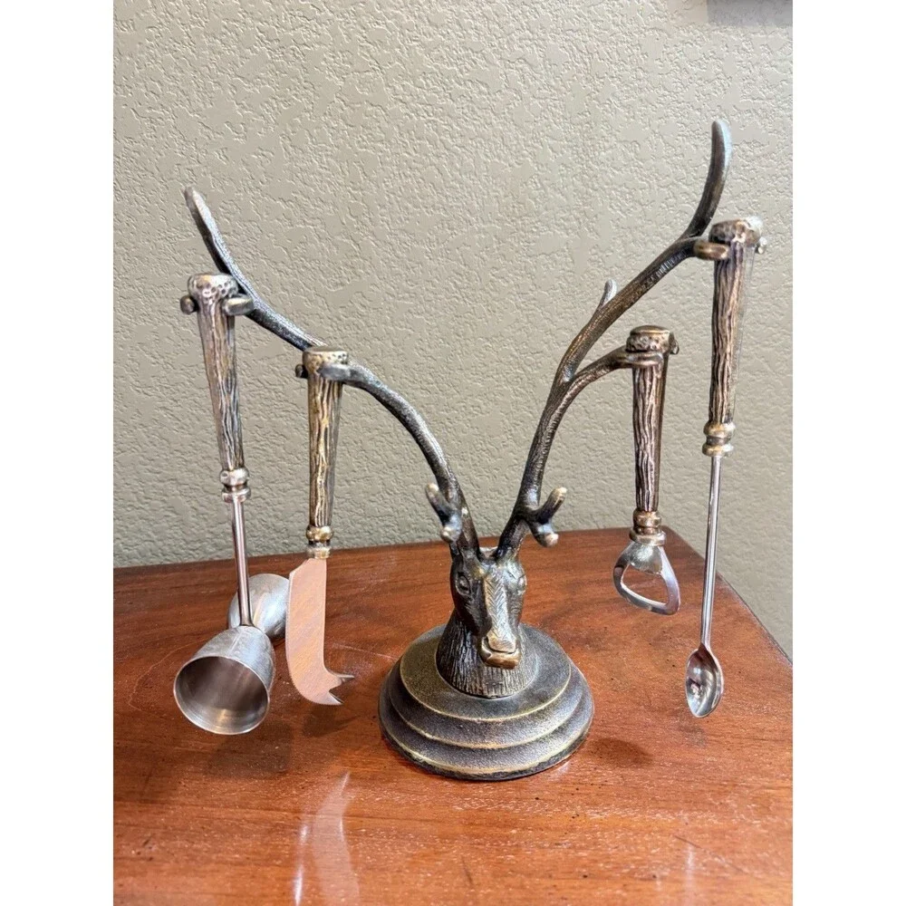 Stag Head Bartender Utensil Set 8/2013 Cost Plus Deer Elk Buck Game Hunter 12”